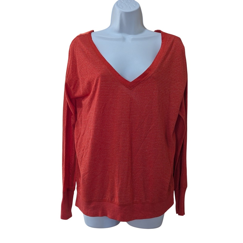 American Eagle Outfitters Orange Sparkle V-Neck Long Sleeve Sweater‎ Top Women L